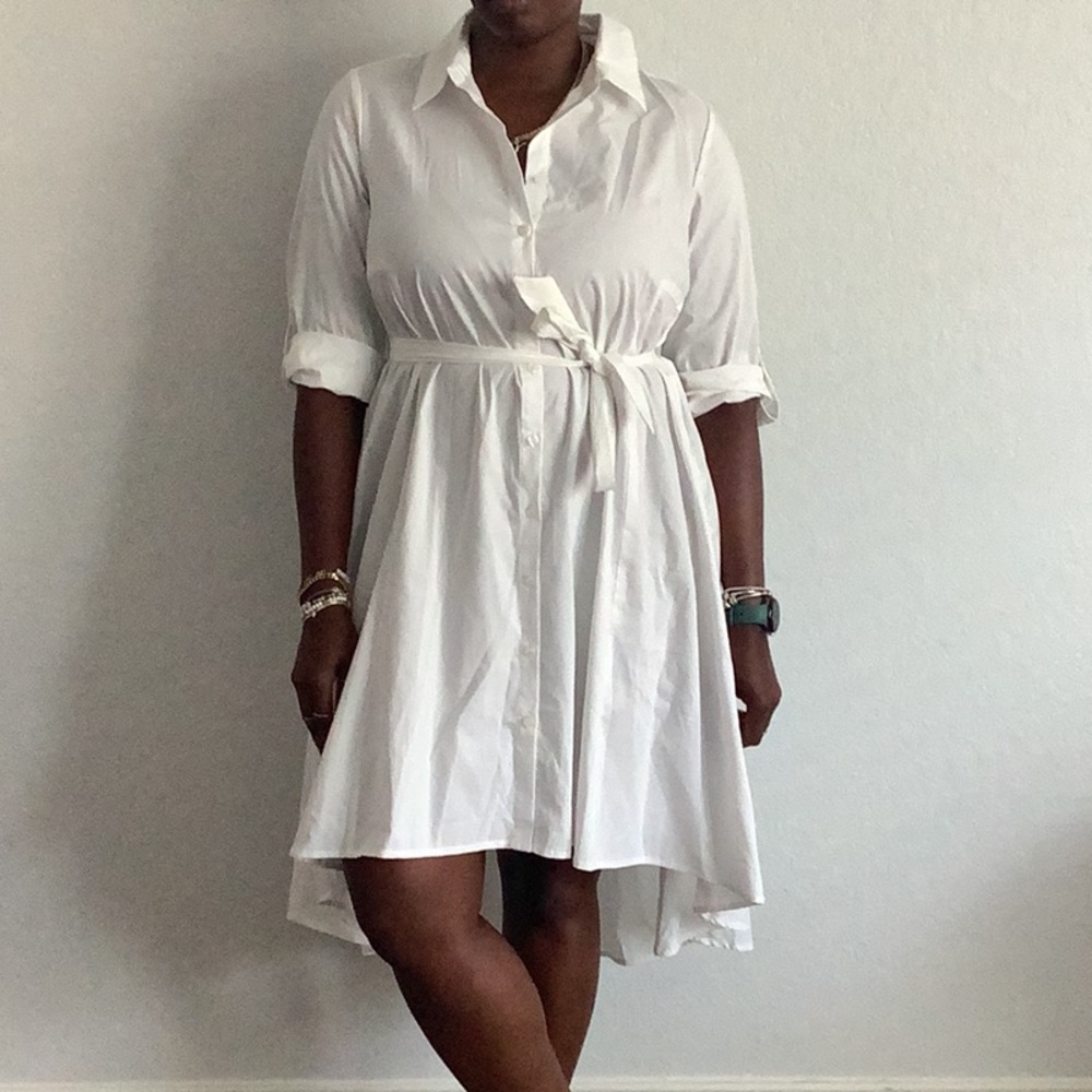 Chic White High Low Shirt Dress